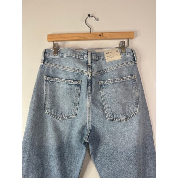 NWT Agolde 90s Mid Rise Loose Fit Distressed Denim Jeans Blue Light Wash Size 28 - Picture 7 of 9